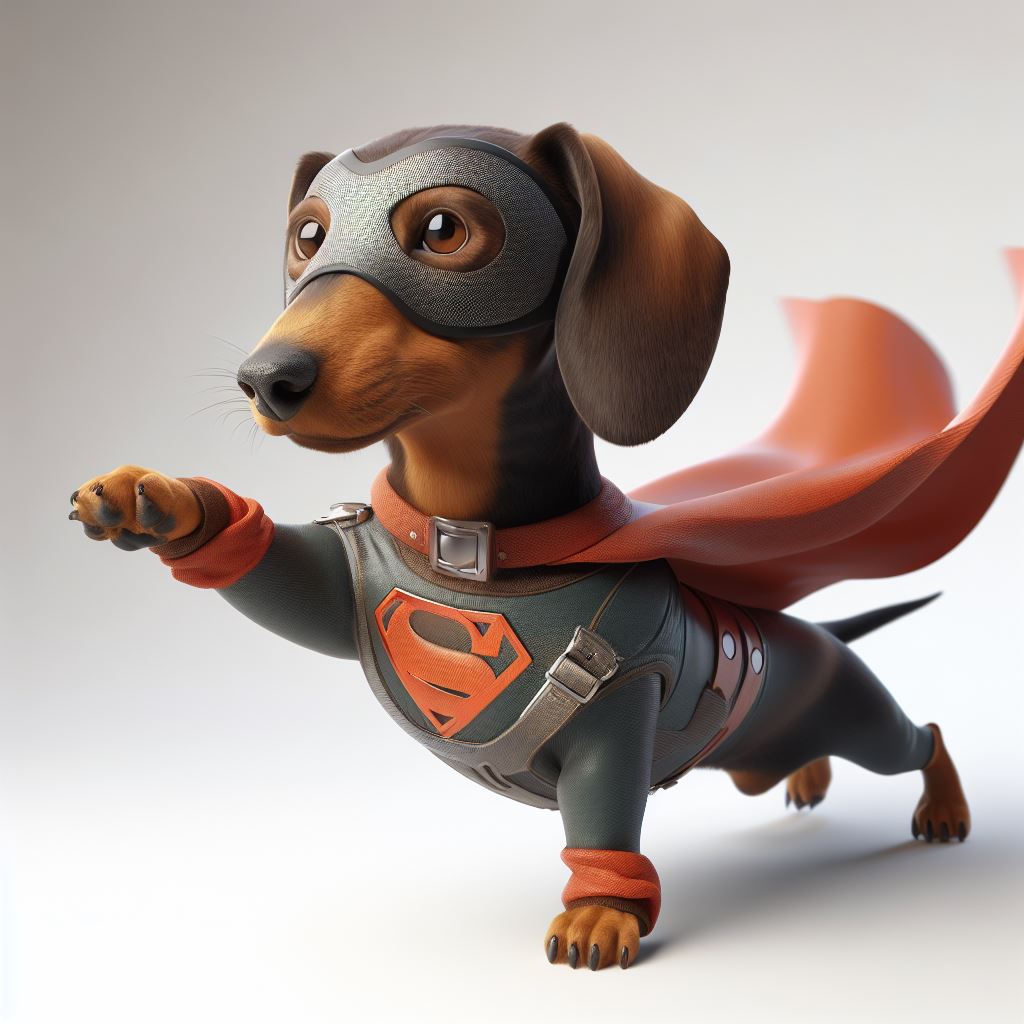 Cartoon of a dachshund dog as a superhero