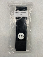 Black device case strap XXL in clear packaging with label on a gray background
