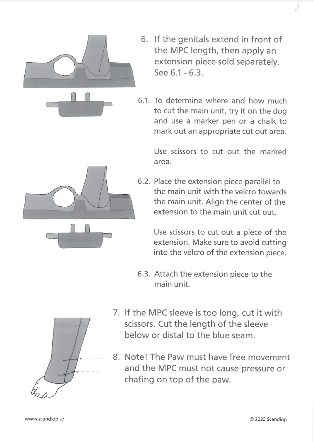 Instructions for modifying a Scandi product with diagrams and text on a white background