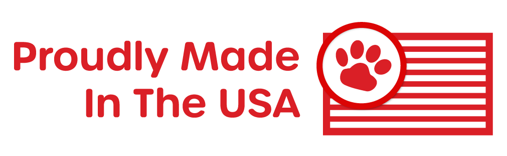 Logo with 'Proudly Made In The USA' text and a paw print design on a white background